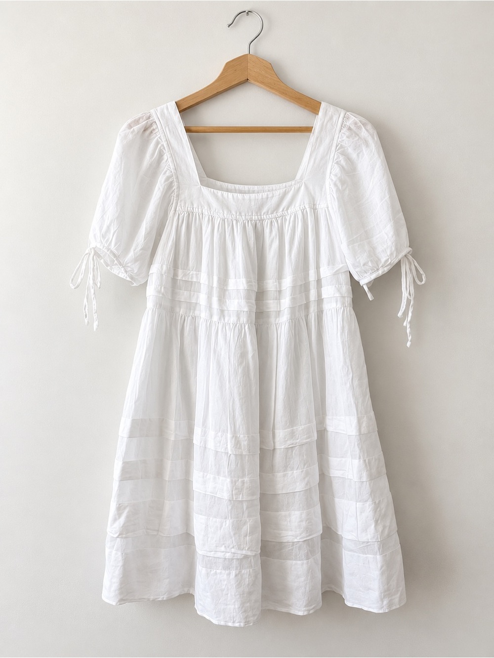 J.Crew White Cotton Tiered Dress XXS Puff Sleeve Square Neck Cottagecore Boho